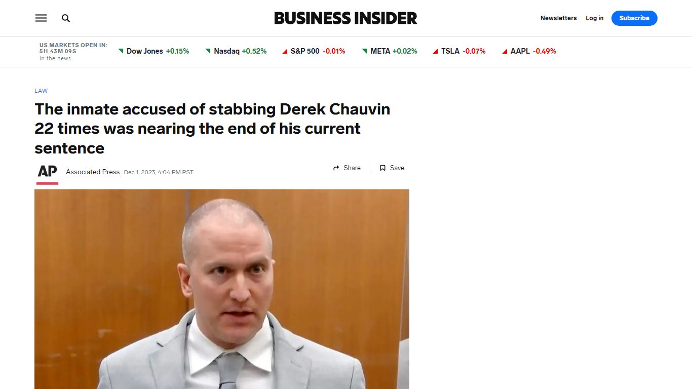 The inmate accused of stabbing Derek Chauvin 22 times was nearing the ...